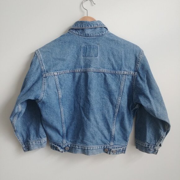 Vintage Gap cropped bracelet sleeve 100% cotton blue denim jean jacket Medium - Picture 3 of 16